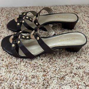 Liz Claiborne brown and Gold slide Sandals